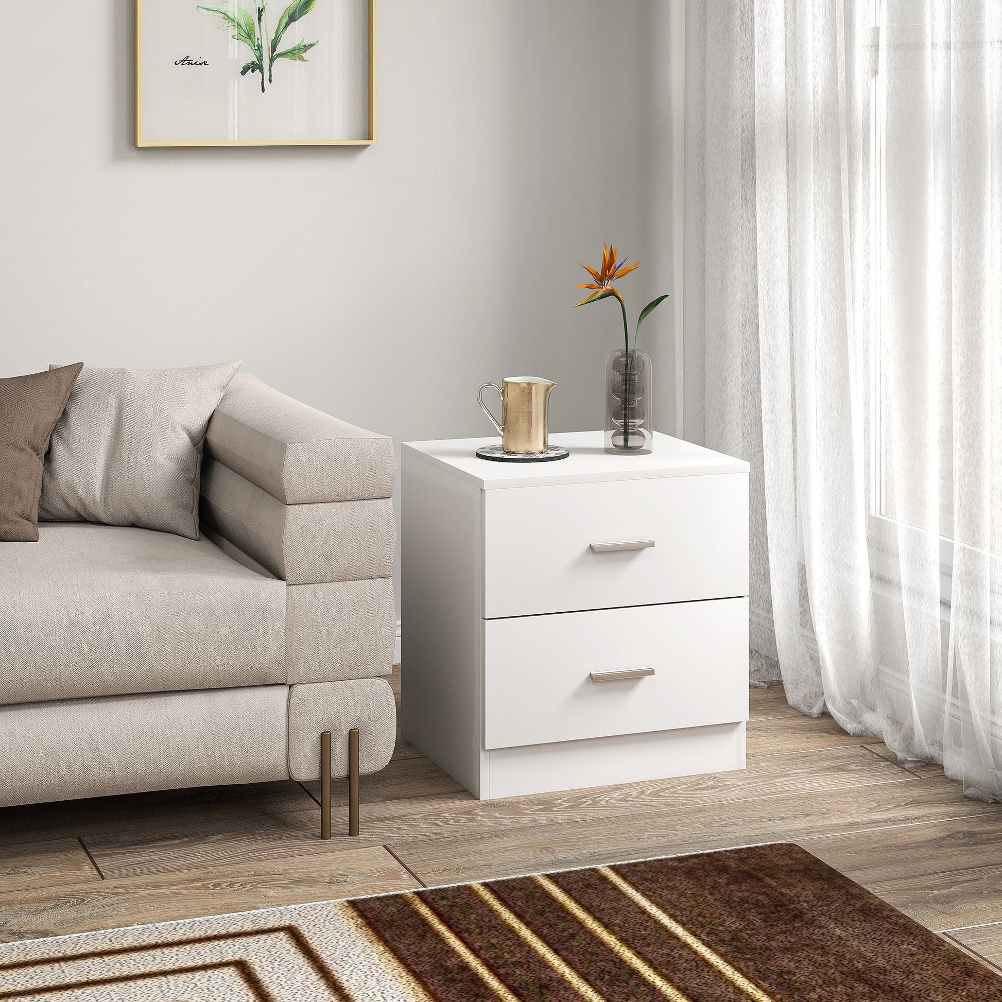 Bedside Table with 2 Drawers, Modern Nightstand for Bedroom, White-Home Furnishings > Bedroom Furniture > Bedside Tables-DECOROLALA
