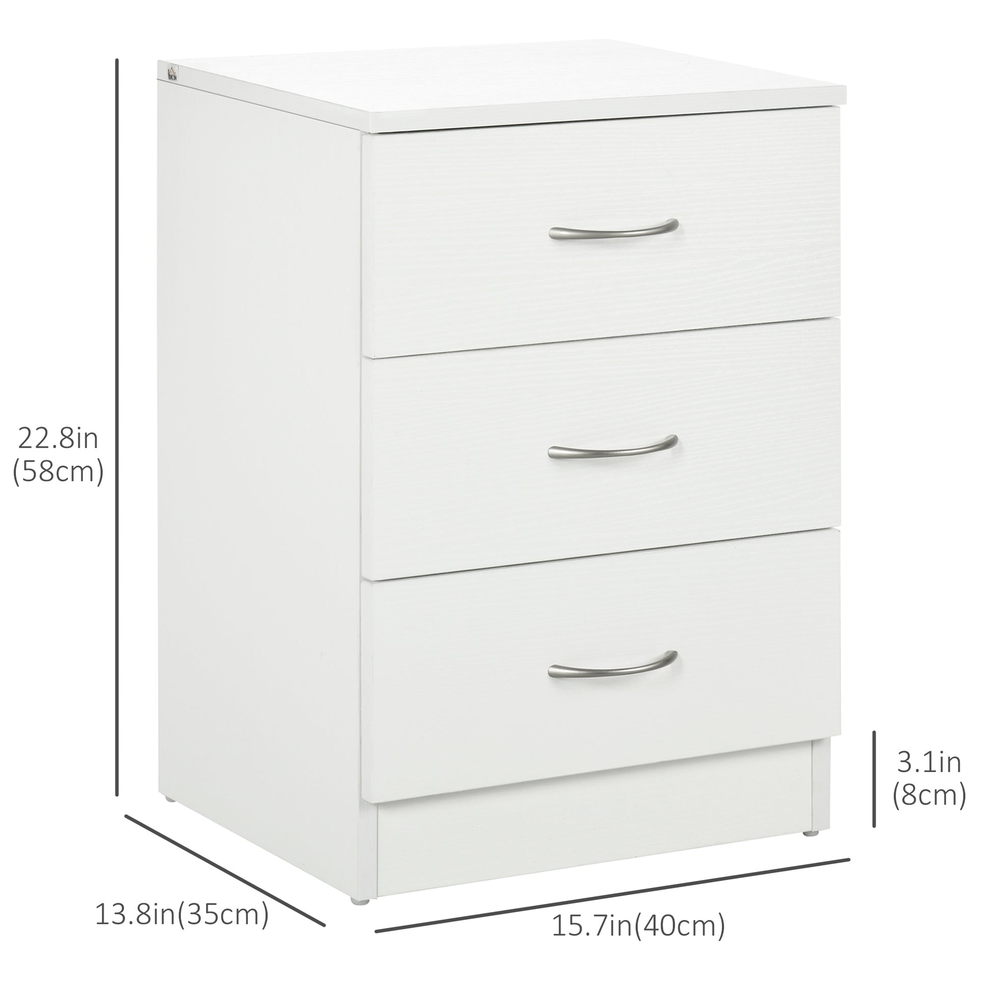 Bedside Table with 3 Drawers, Modern Wood Nightstand, Side End Table for Bedroom, White-Home Furnishings > Bedroom Furniture > Bedside Tables-DECOROLALA