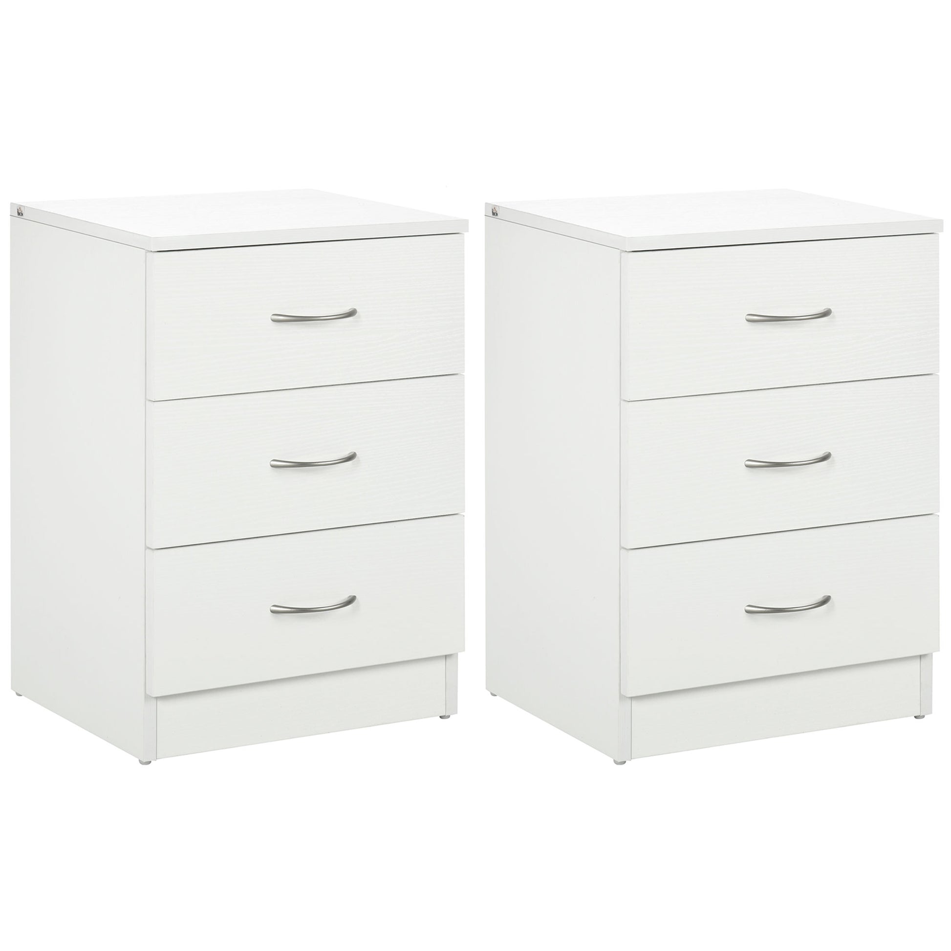 Bedside Table with 3 Drawers, Modern Wood Nightstand, Side Table with Anti-tipping Design for Bedroom, Set of 2, White-Home Furnishings > Bedroom Furniture > Bedside Tables-DECOROLALA