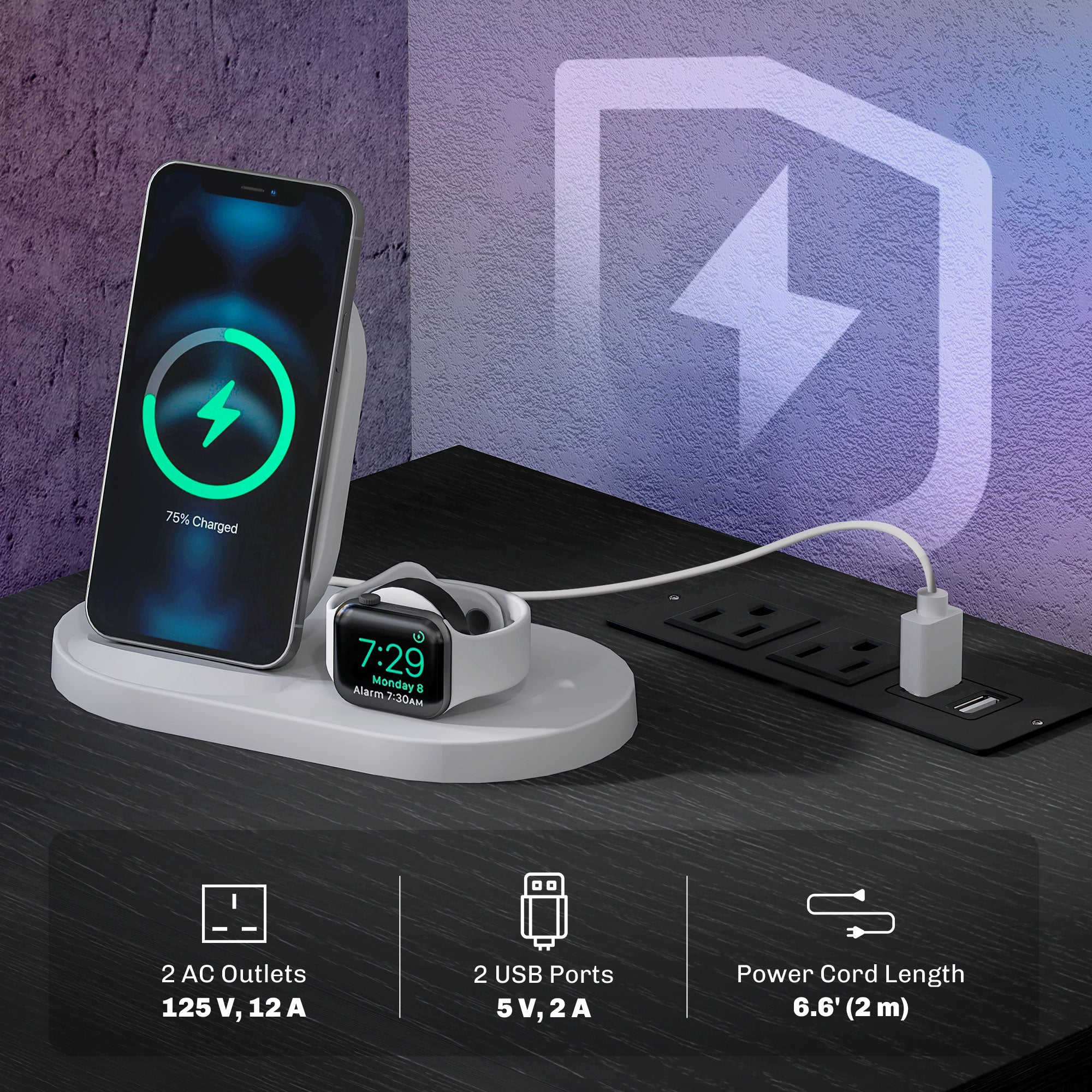 Bedside Table with Charging Station and LED Light Modern Nightstand with USB Ports AC Outlets Drawers Remote, Black-Home Furnishings > Bedroom Furniture > Bedside Tables-DECOROLALA