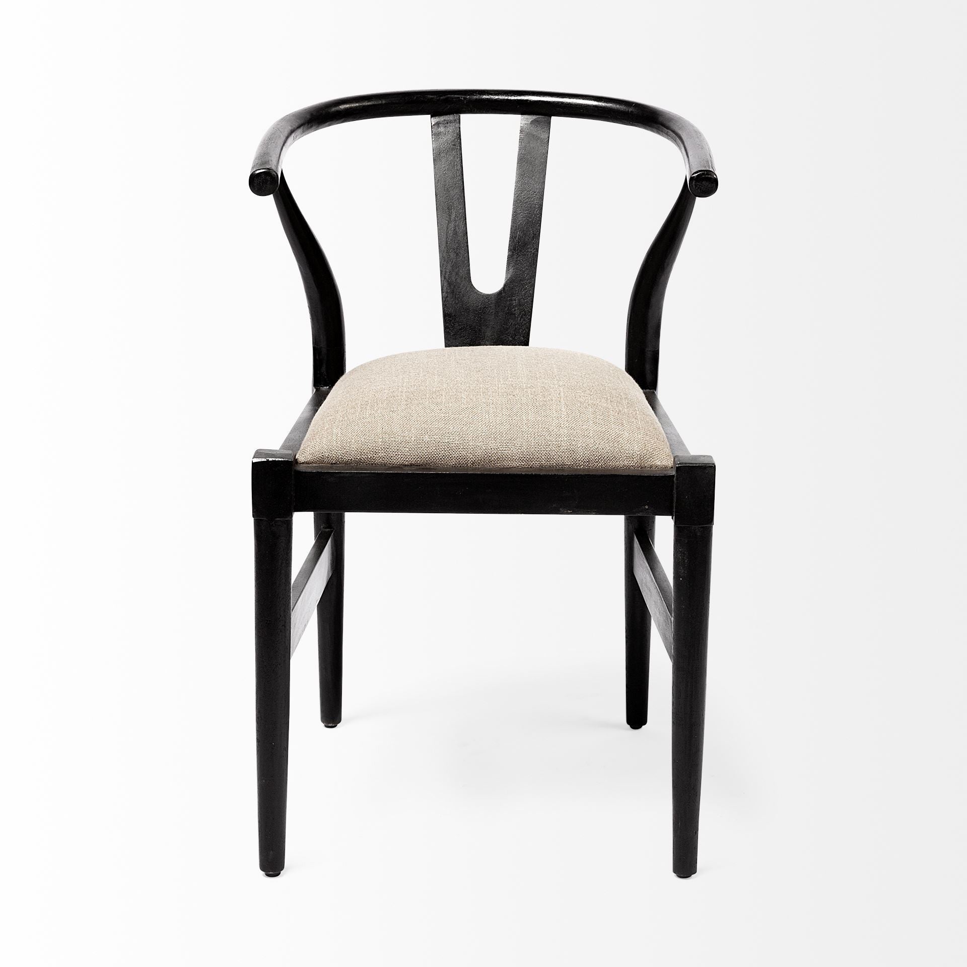 Beige And Black Upholstered Linen Wishbone Back Dining Side Chair-Dining Chairs-DECOROLALA