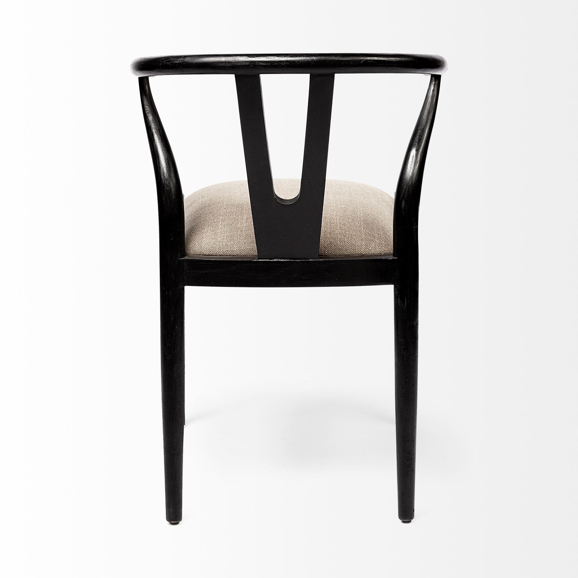 Beige And Black Upholstered Linen Wishbone Back Dining Side Chair-Dining Chairs-DECOROLALA