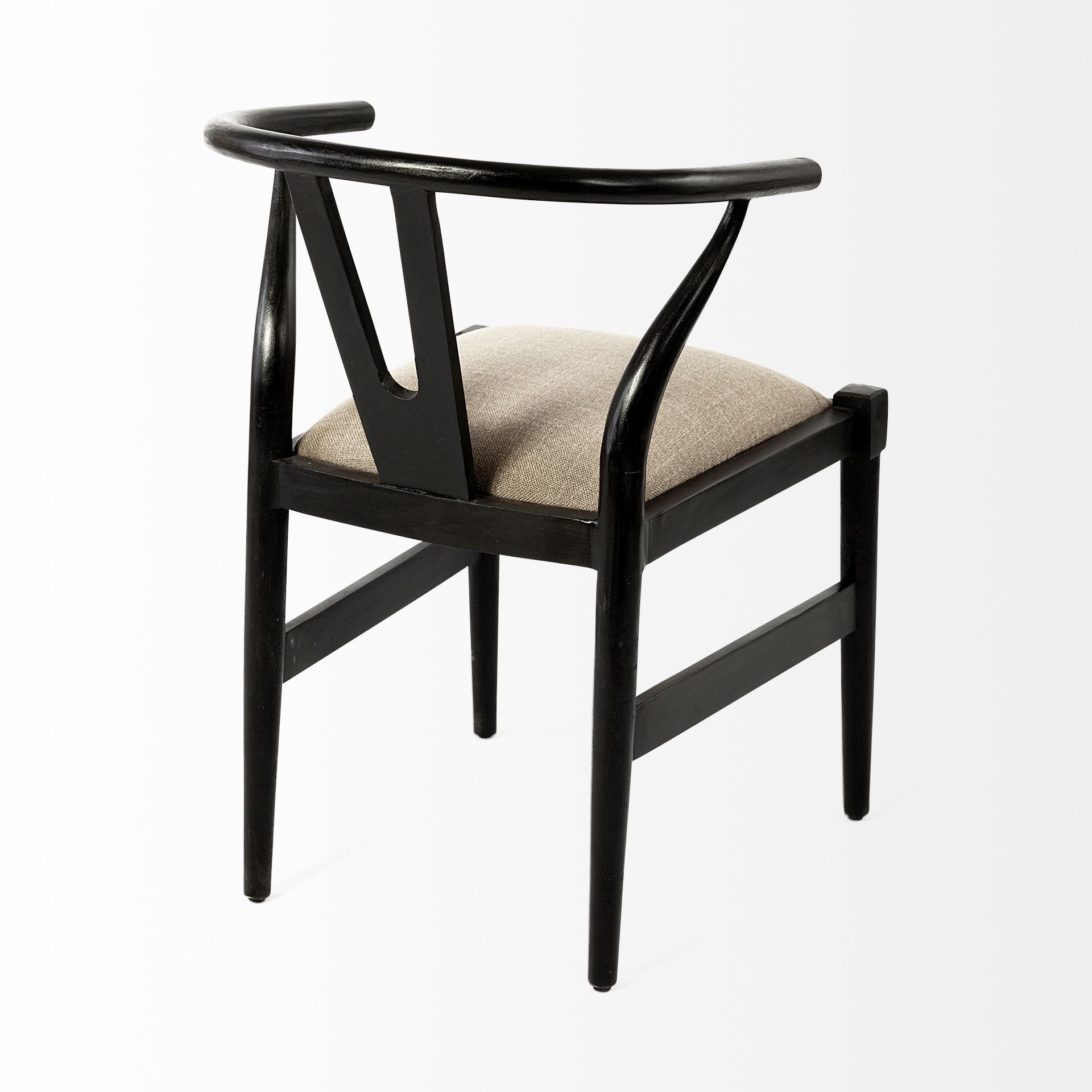 Beige And Black Upholstered Linen Wishbone Back Dining Side Chair-Dining Chairs-DECOROLALA