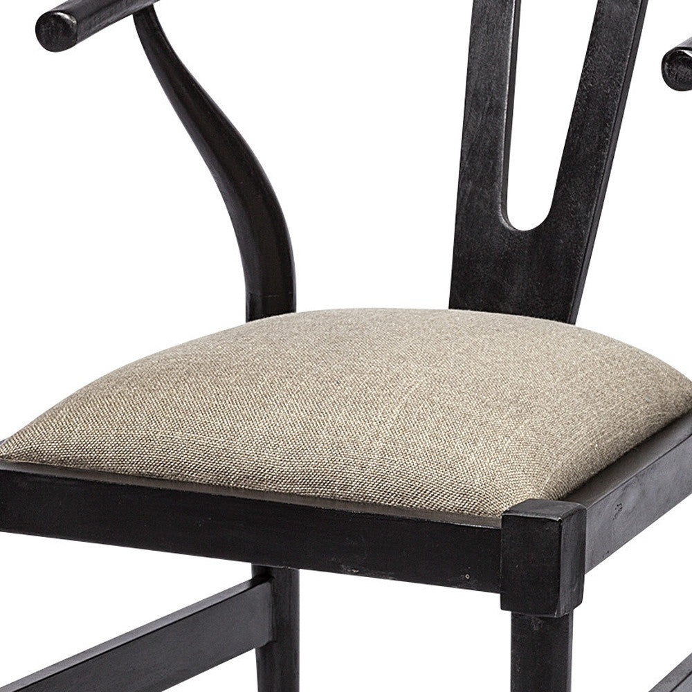 Beige And Black Upholstered Linen Wishbone Back Dining Side Chair-Dining Chairs-DECOROLALA