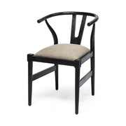 Beige And Black Upholstered Linen Wishbone Back Dining Side Chair-Dining Chairs-DECOROLALA