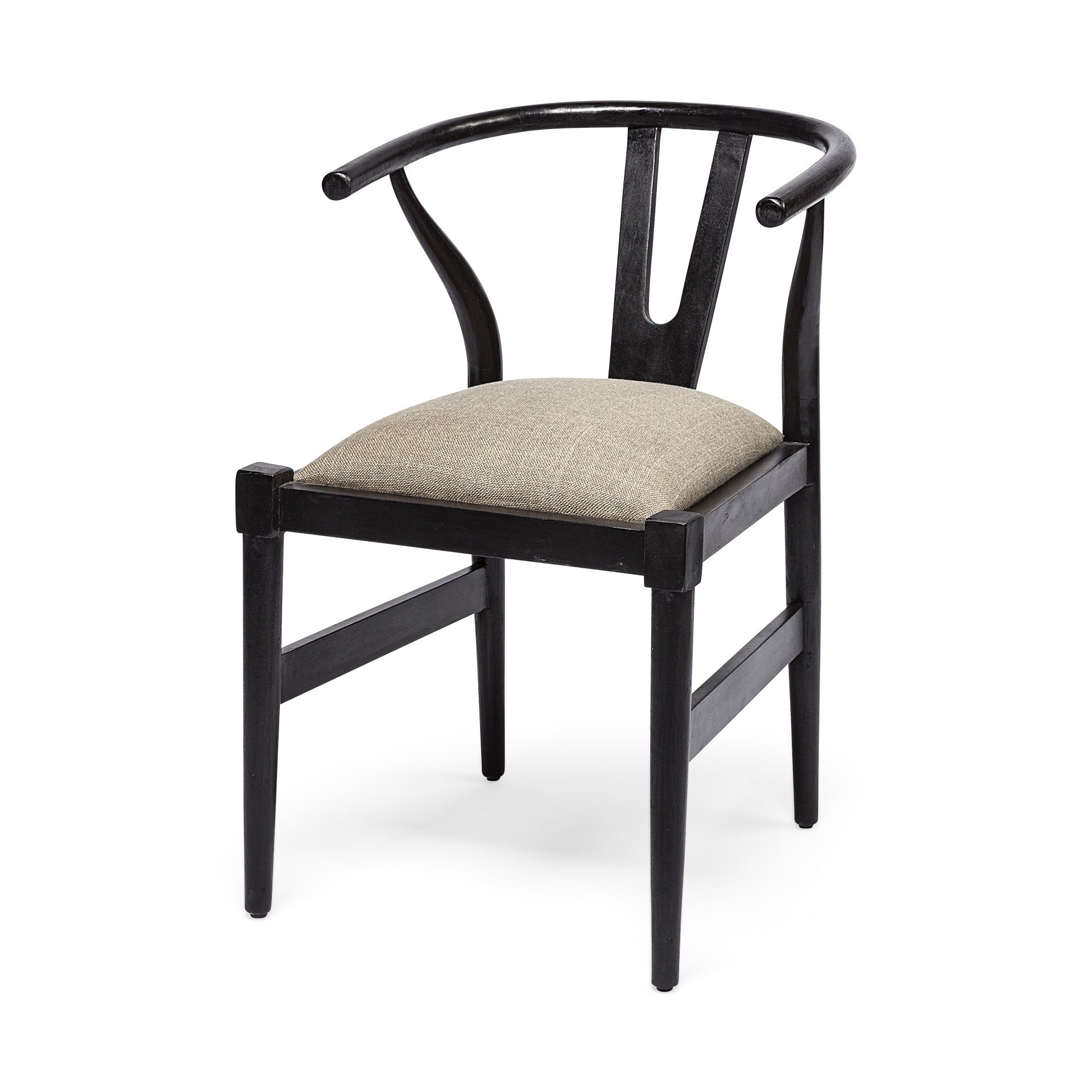 Beige And Black Upholstered Linen Wishbone Back Dining Side Chair-Dining Chairs-DECOROLALA