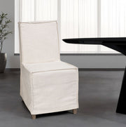 Beige And Brown Slipcovered Wood Parsons chair-Dining Chairs-DECOROLALA