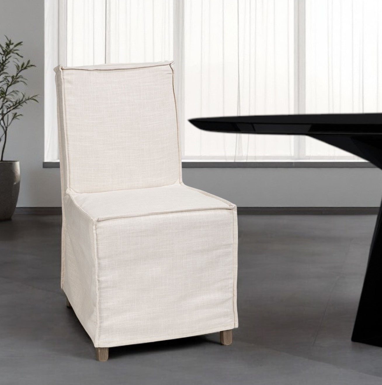 Beige And Brown Slipcovered Wood Parsons chair-Dining Chairs-DECOROLALA