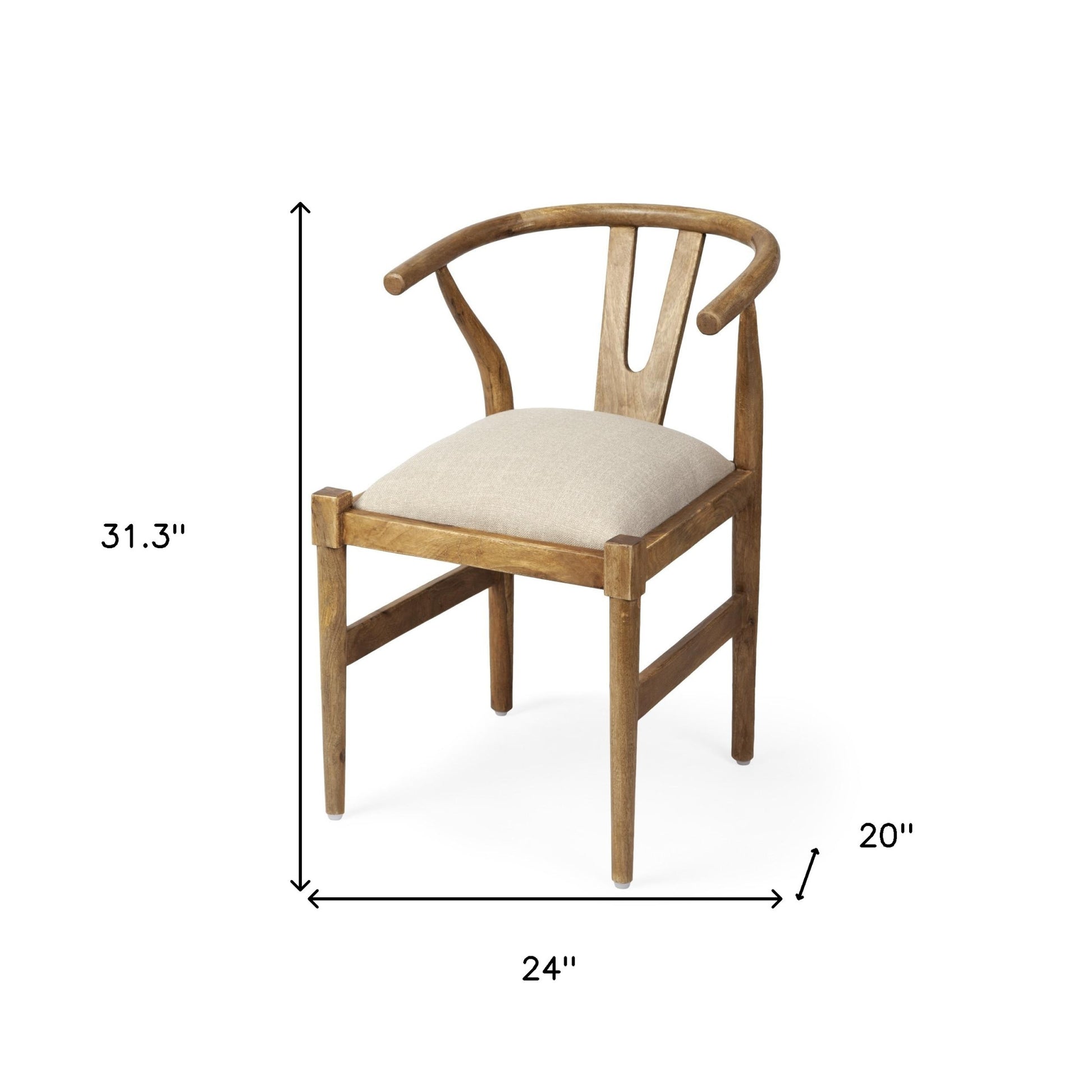 Beige And Brown Upholstered Fabric Wishbone Back-Dining Chairs-DECOROLALA