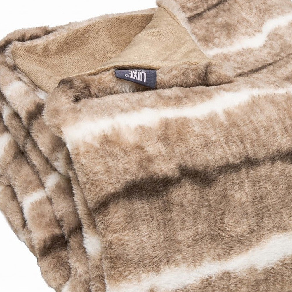 Beige Faux Fur Ombre Plush Throw-Throws & Blankets-DECOROLALA