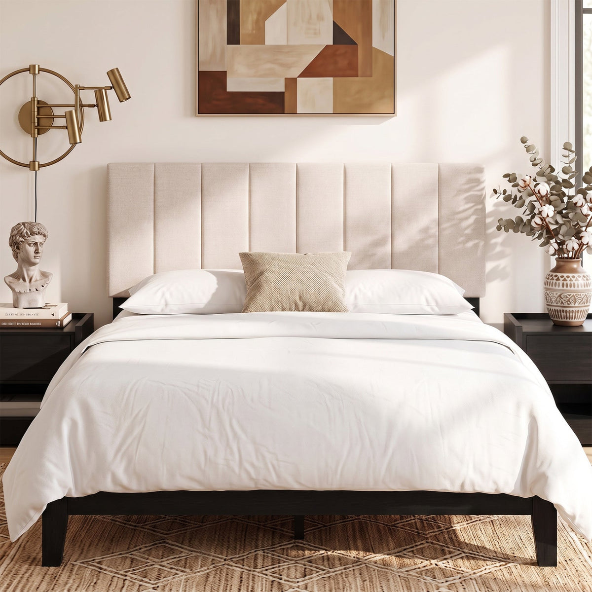 Beige Linen Upholstered Headboard - Adjustable Full/Queen Size-Headboards-DECOROLALA