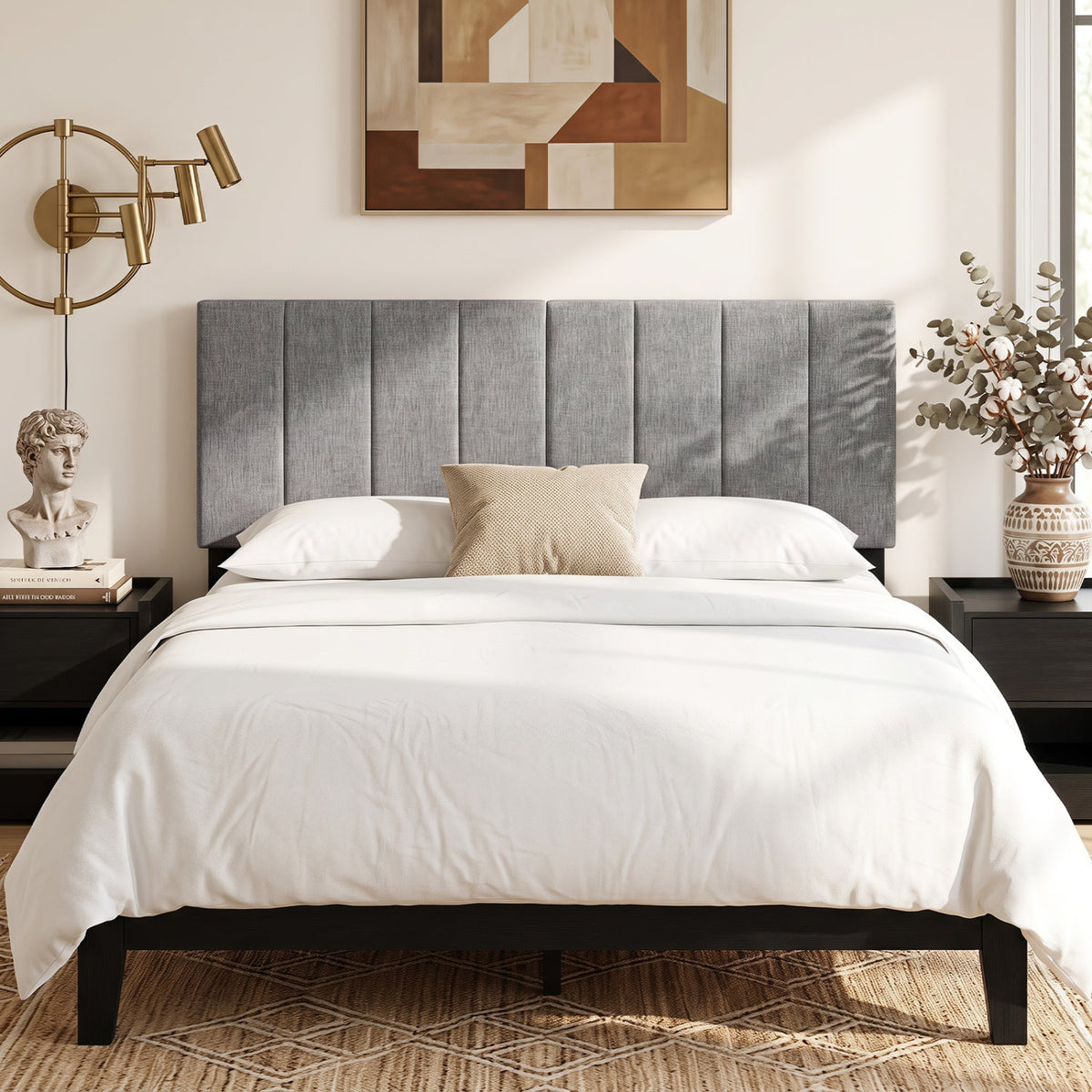 Beige Linen Upholstered Headboard - Adjustable Full/Queen Size-Headboards-DECOROLALA