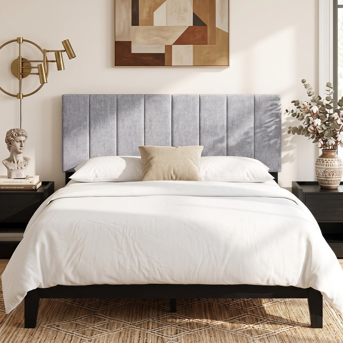 Beige Linen Upholstered Headboard - Adjustable Full/Queen Size-Headboards-DECOROLALA