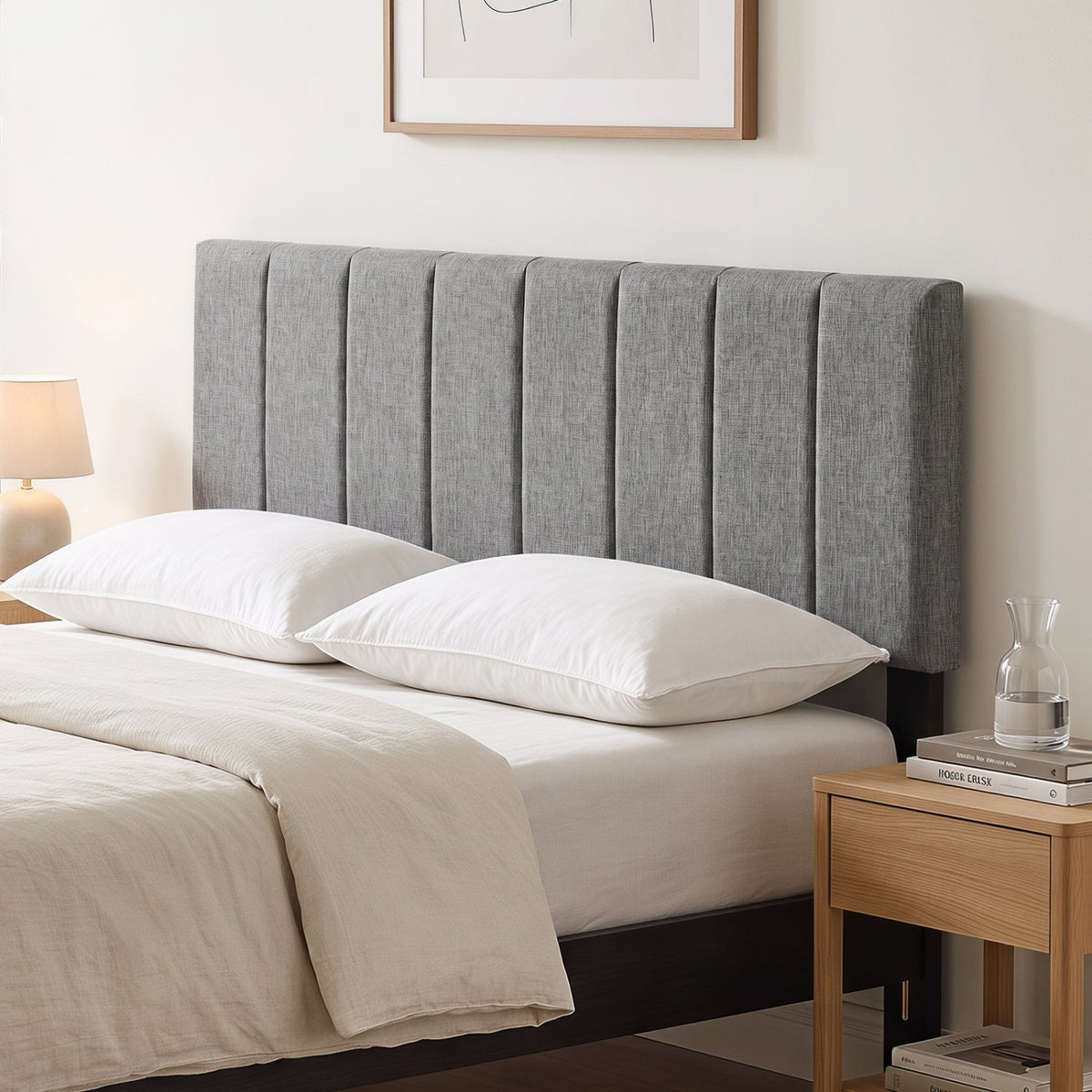 Beige Linen Upholstered Headboard - Adjustable Full/Queen Size-Headboards-DECOROLALA