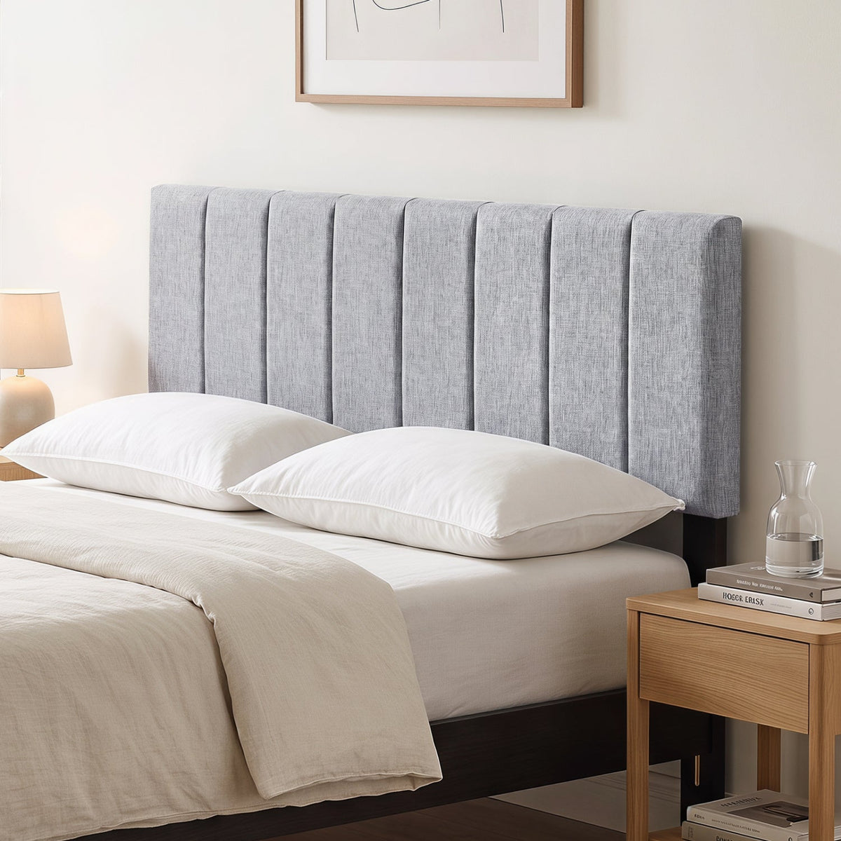 Beige Linen Upholstered Headboard - Adjustable Full/Queen Size-Headboards-DECOROLALA