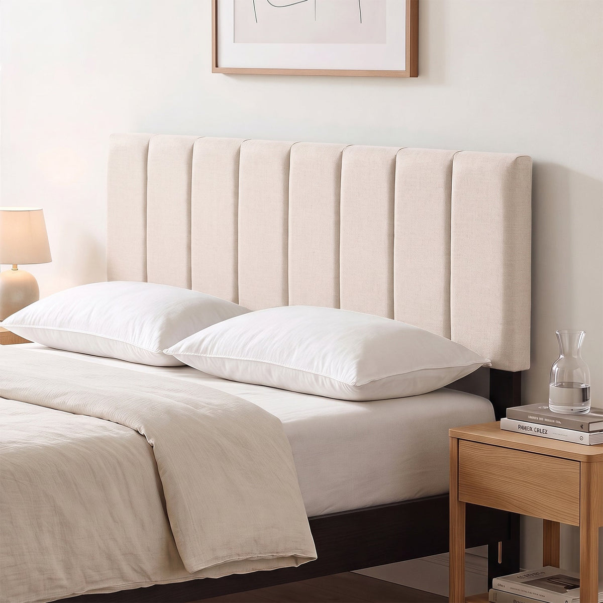 Beige Linen Upholstered Headboard - Adjustable Full/Queen Size-Headboards-DECOROLALA