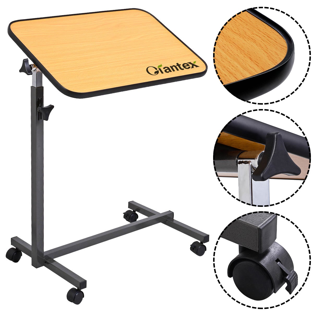 Beige Overbed Rolling Table Food Tray-End & Side Tables-DECOROLALA