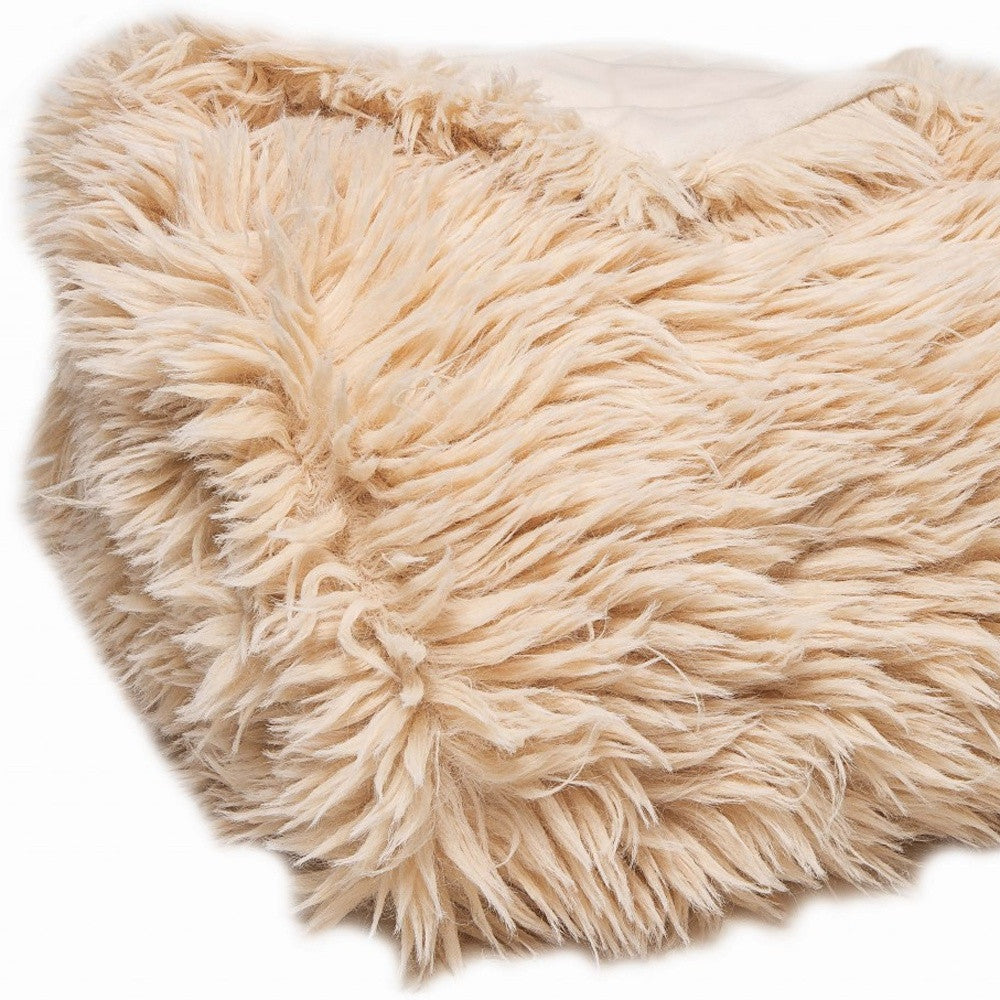 Beige Wool Solid Color Plush Throw-Throws & Blankets-DECOROLALA