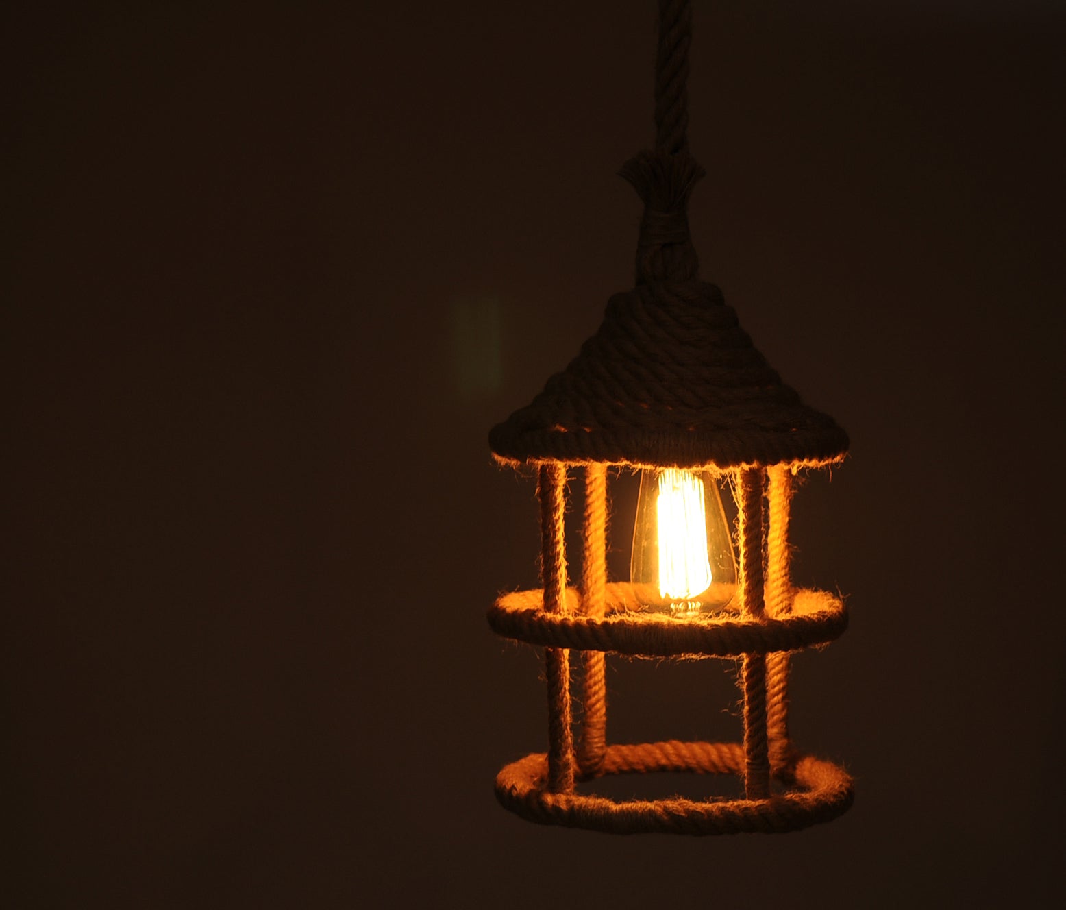 Beige and Black Iron and Rope Ceiling Light-Chandeliers-DECOROLALA