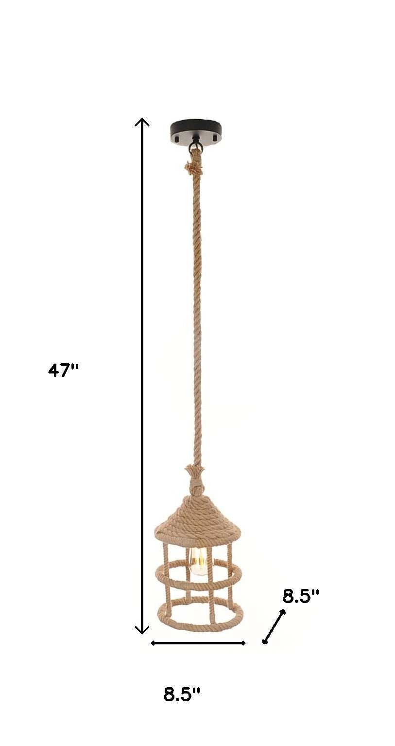 Beige and Black Iron and Rope Ceiling Light-Chandeliers-DECOROLALA