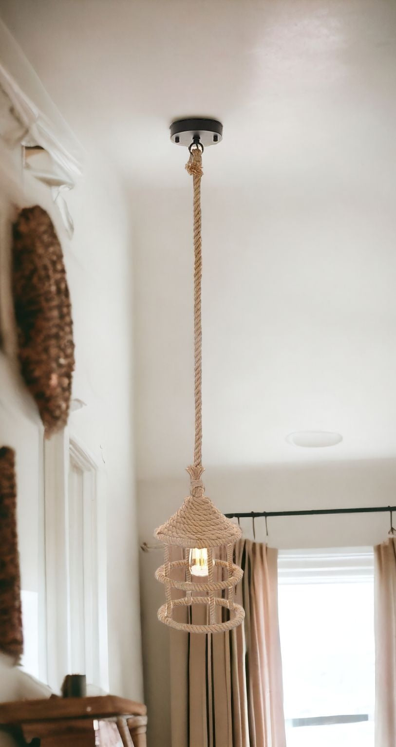 Beige and Black Iron and Rope Ceiling Light-Chandeliers-DECOROLALA