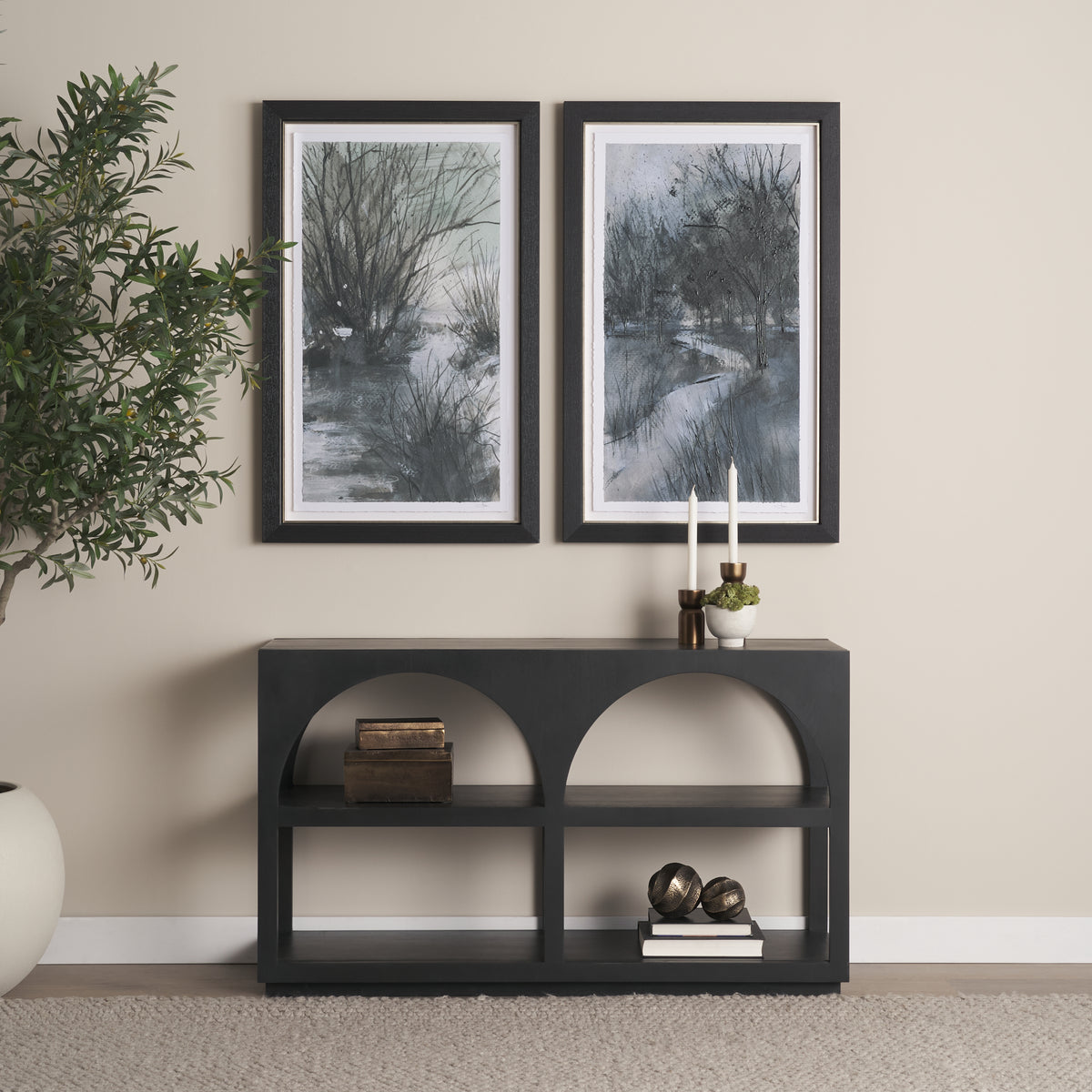 Bela 54" Arched Console Table Medium Brown Wood-Media Console-DECOROLALA