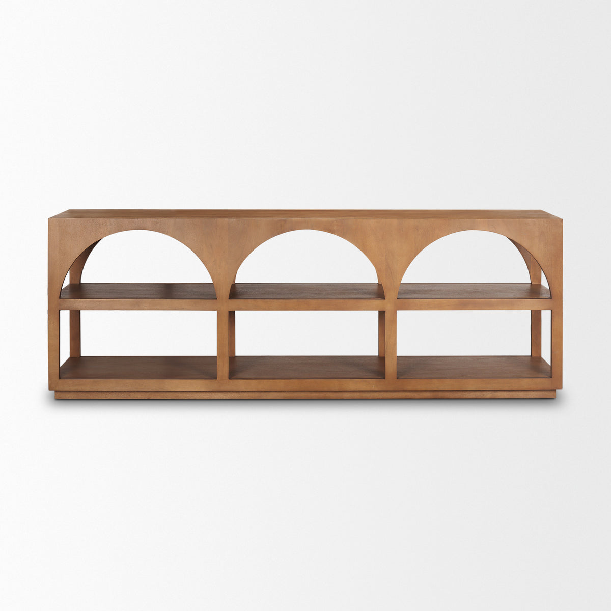 Bela 80" Medium Brown Wood Arched Console Table-Media Console-DECOROLALA