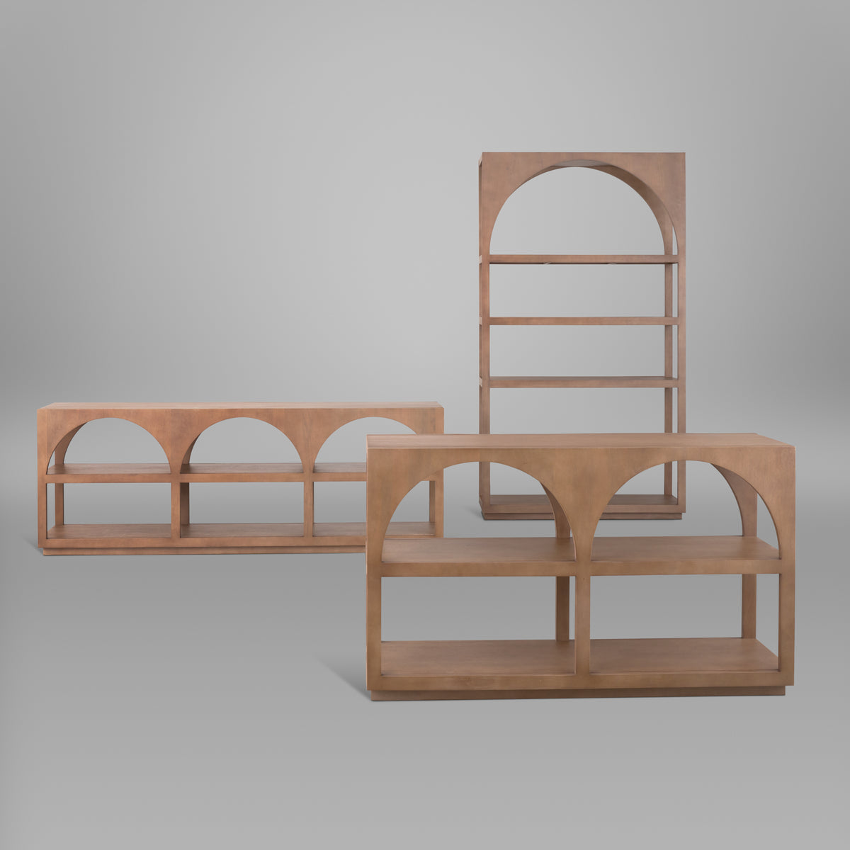Bela Arched Shelving Unit Medium Brown Wood-Shelving-DECOROLALA