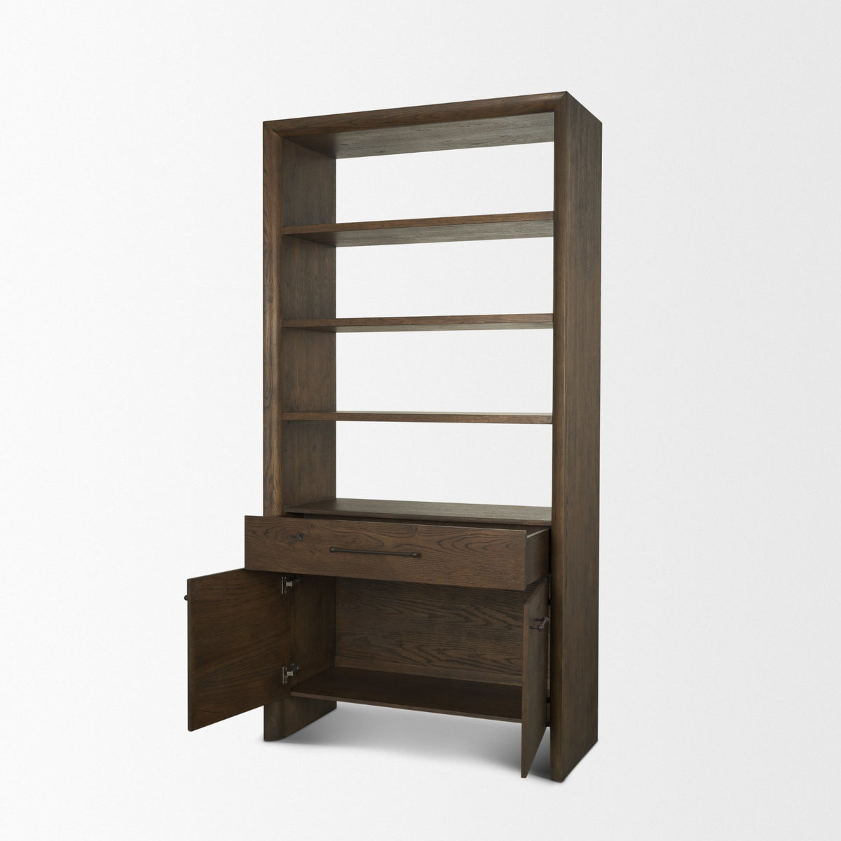 Belford 2-Door Open Dark Brown Oak Wood Shelving Unit-Shelving-DECOROLALA