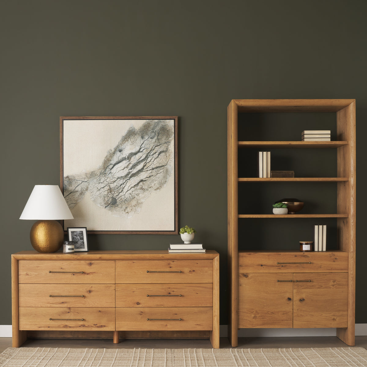 Belford 2-Door Open Dark Brown Oak Wood Shelving Unit-Shelving-DECOROLALA