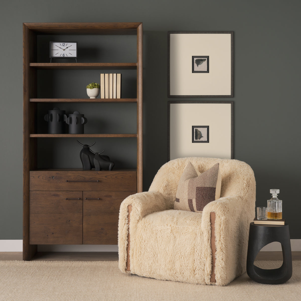Belford 2-Door Open Dark Brown Oak Wood Shelving Unit-Shelving-DECOROLALA