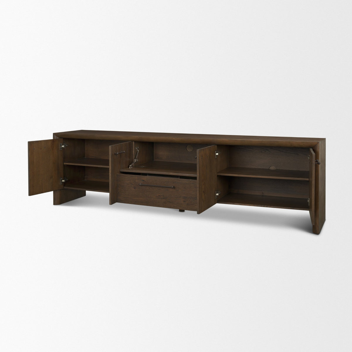 Belford Dark Brown Oak Wood Media Console-Media Consoles-DECOROLALA