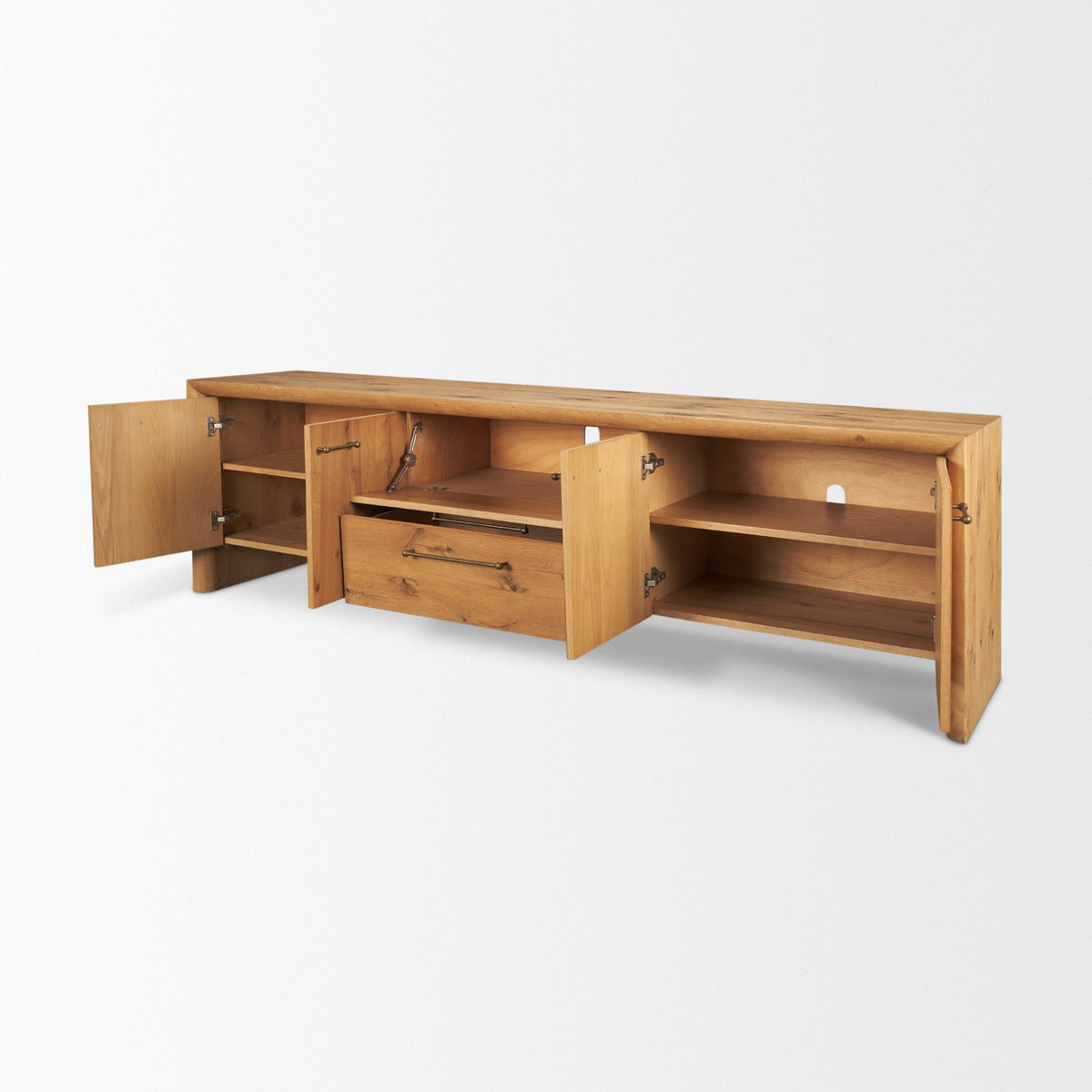 Belford Dark Brown Oak Wood Media Console-Media Consoles-DECOROLALA