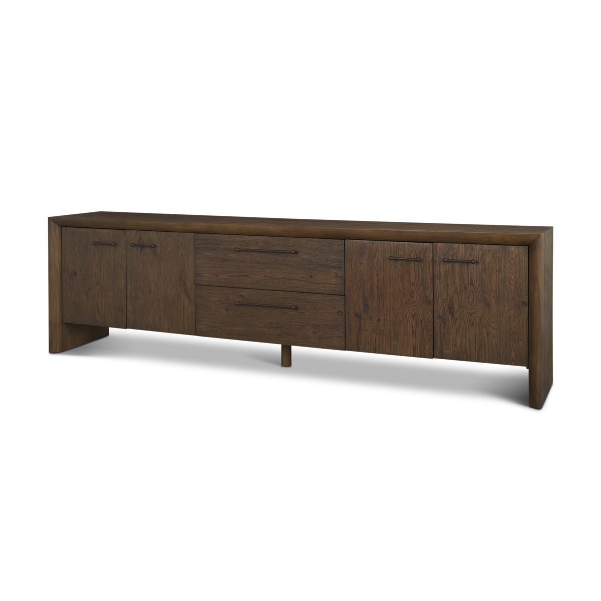 Belford Dark Brown Oak Wood Media Console-Media Consoles-DECOROLALA