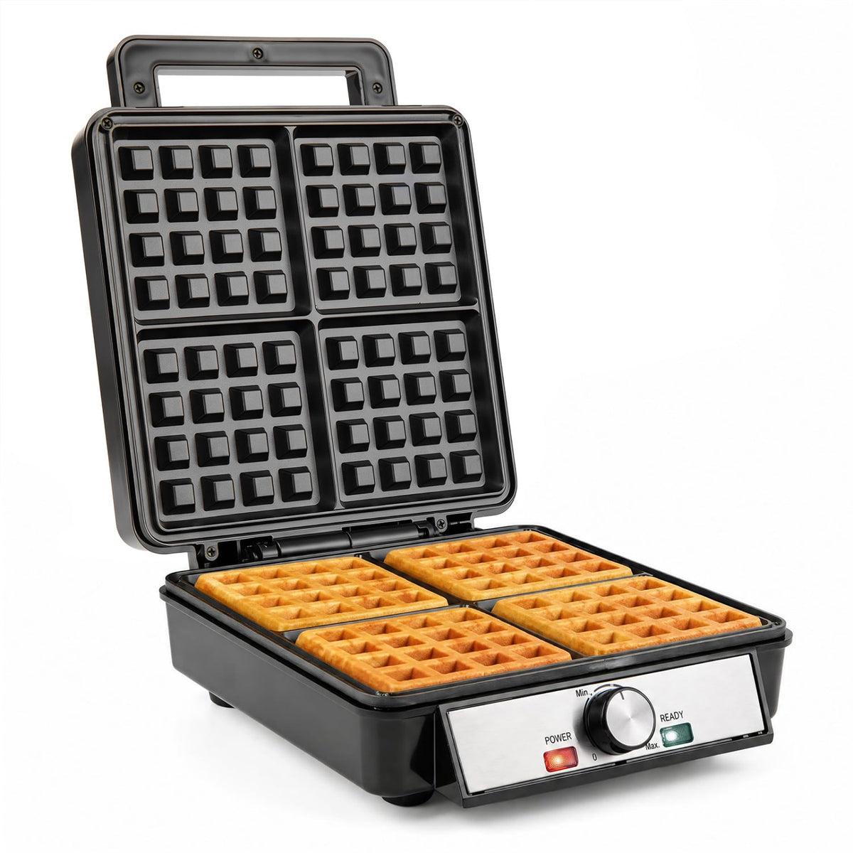 Belgian Waffle Maker 4-Slice 1200W with Browning Knob and Nonstick Plates-Black & Silver-Small Appliances-DECOROLALA