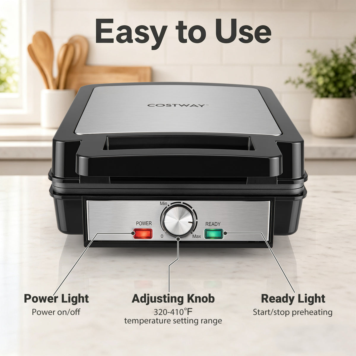 Belgian Waffle Maker 4-Slice 1200W with Browning Knob and Nonstick Plates-Black & Silver-Small Appliances-DECOROLALA