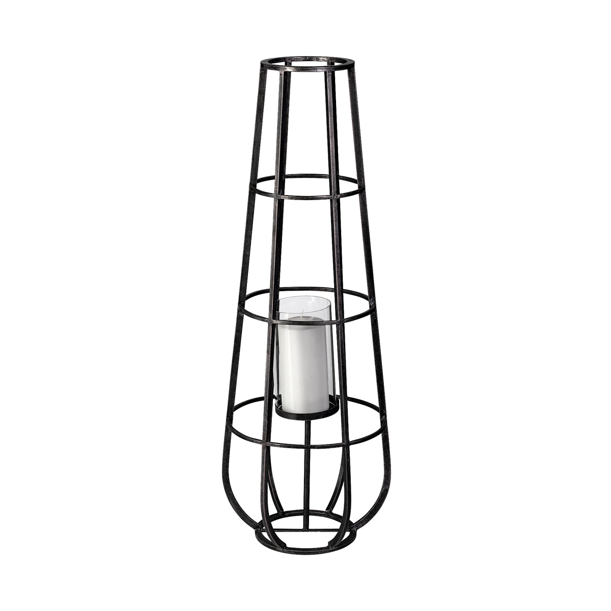 Bella Large Black Metal Cylindrical Cage Candle Holder Lantern-Lanterns-DECOROLALA