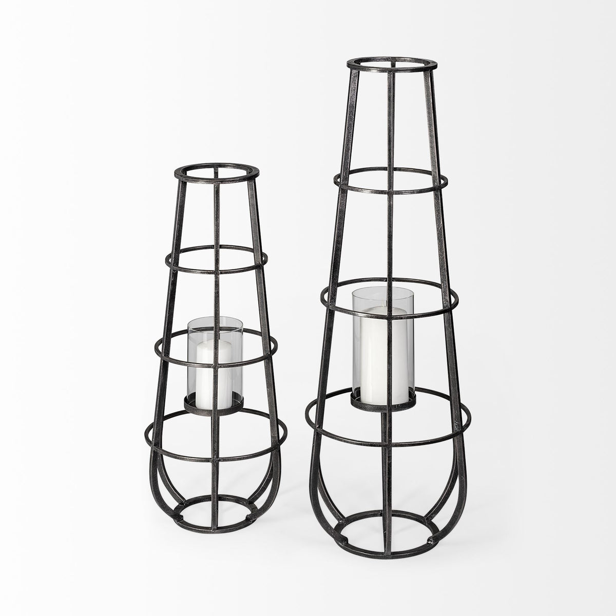 Bella Large Black Metal Cylindrical Cage Candle Holder Lantern-Lanterns-DECOROLALA