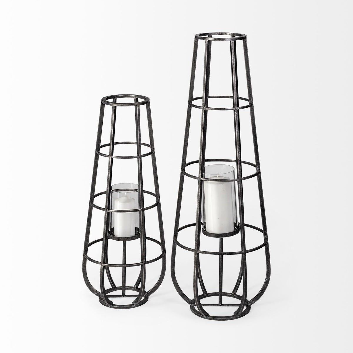 Bella Large Black Metal Cylindrical Cage Candle Holder Lantern-Lanterns-DECOROLALA