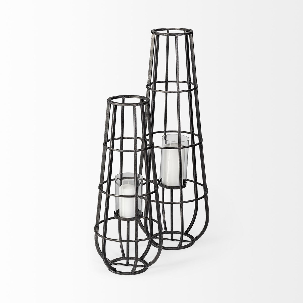 Bella Large Black Metal Cylindrical Cage Candle Holder Lantern-Lanterns-DECOROLALA