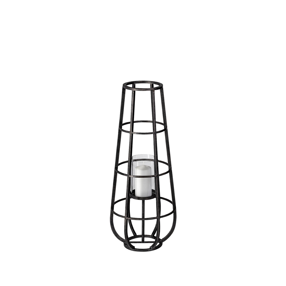 Bella Small Black Metal Cylindrical Cage Candle Holder Lantern-Lanterns-DECOROLALA