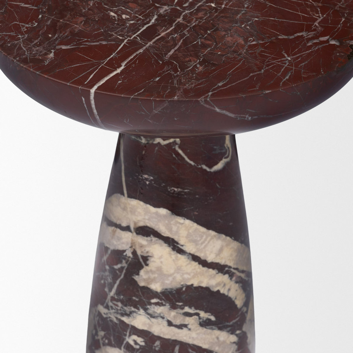 Bellancia Rosso Levanto Marble Pedastal Side Table-End and Side Tables-DECOROLALA