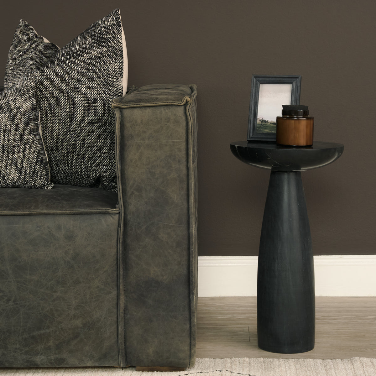 Bellancia Rosso Levanto Marble Pedastal Side Table-End and Side Tables-DECOROLALA