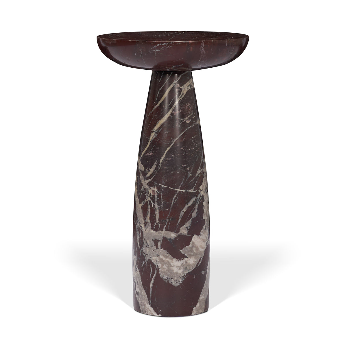 Bellancia Rosso Levanto Marble Pedastal Side Table-End and Side Tables-DECOROLALA