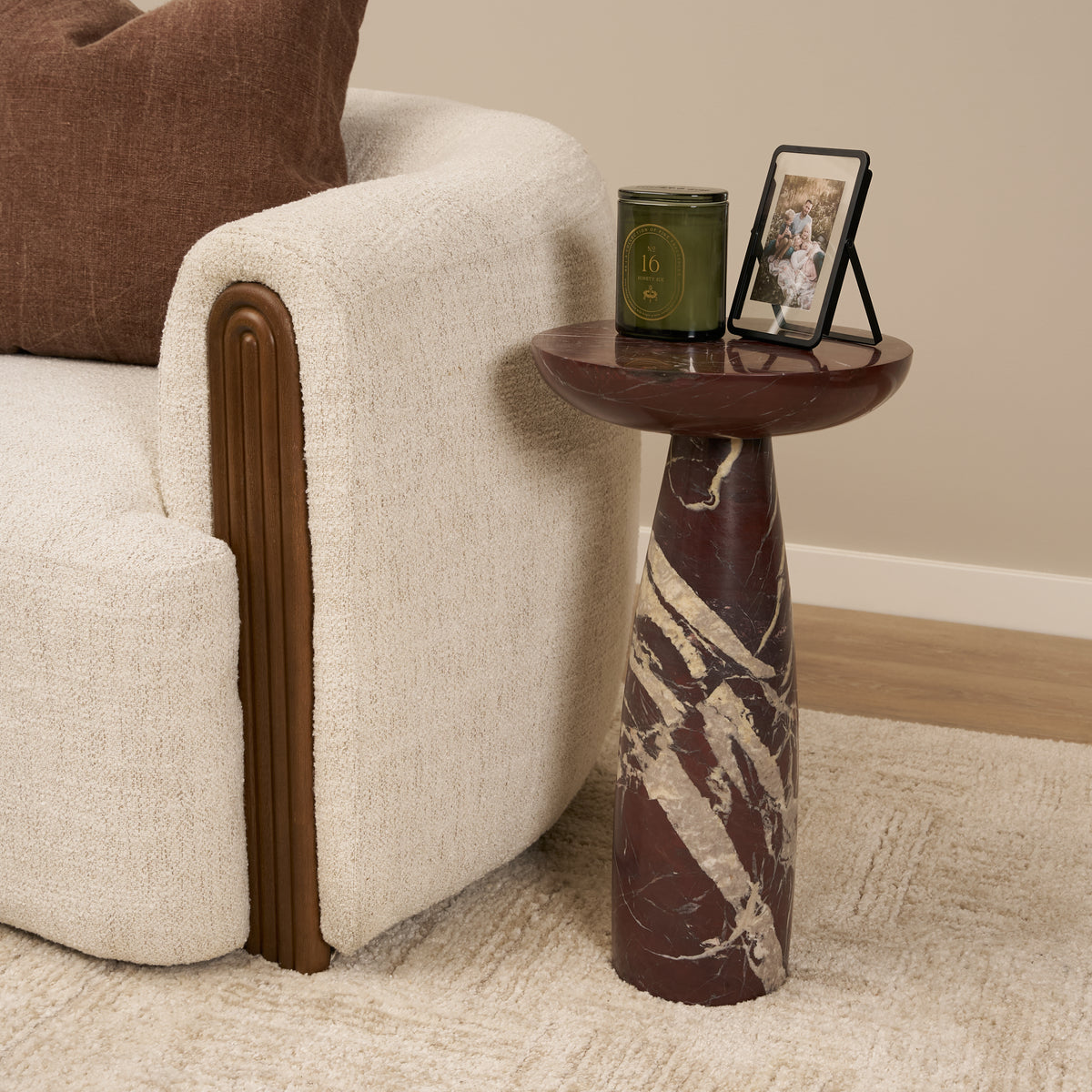 Bellancia Rosso Levanto Marble Pedastal Side Table-End and Side Tables-DECOROLALA