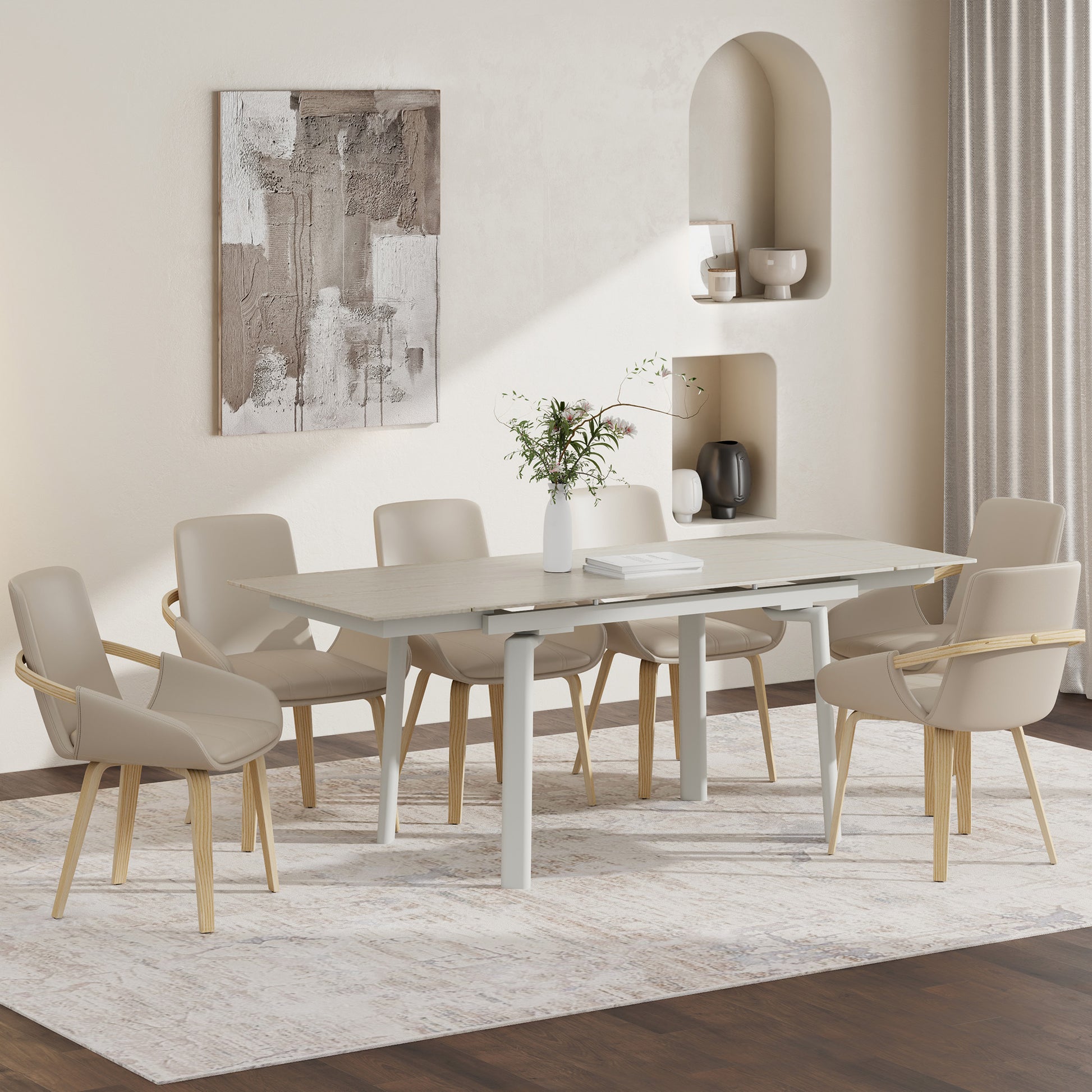 Bellaro Caspian 7-Piece Sintered Stone Dining Set - Cream-DECOROLALA