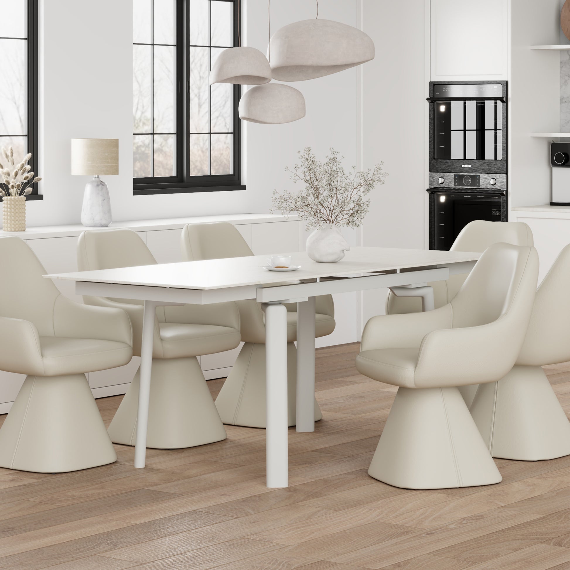 Bellaro Sintered Stone Extension Dining Table - Travertine/Cream-DECOROLALA