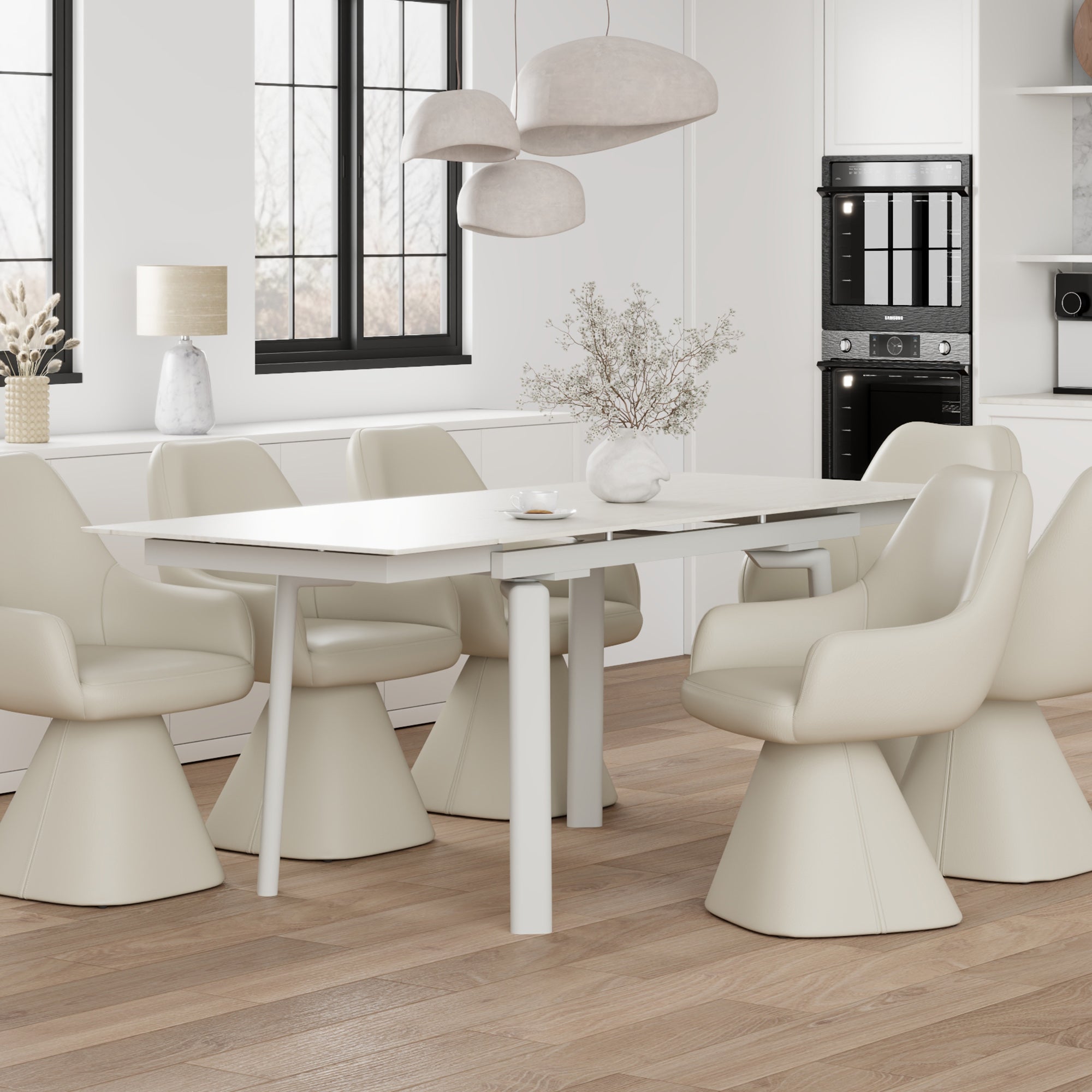 Bellaro Sintered Stone Extension Dining Table - Travertine/Cream-DECOROLALA