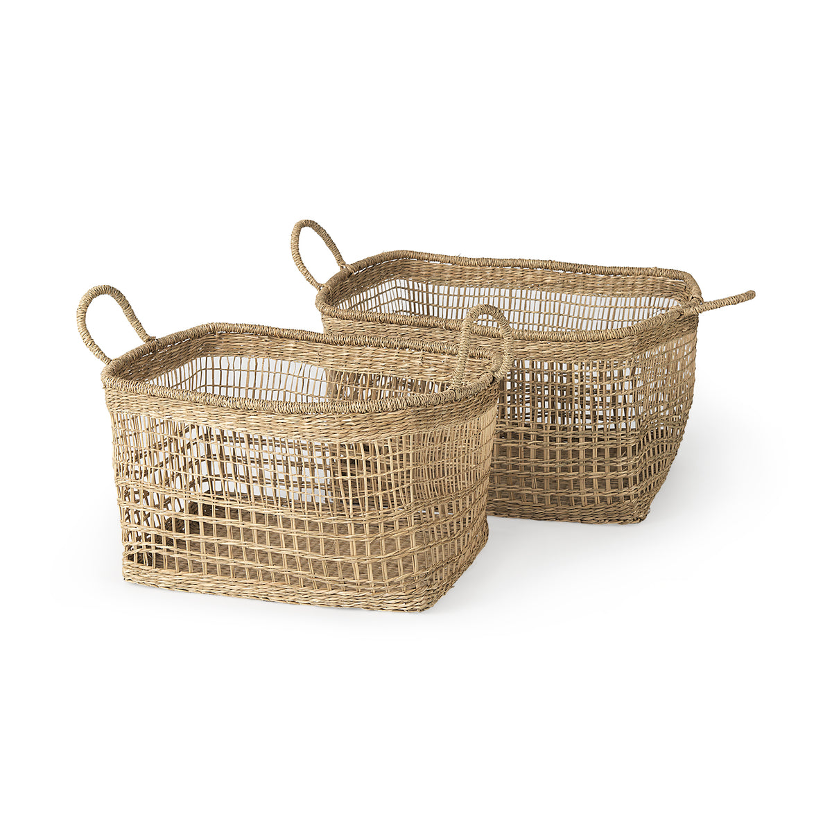 Bellisa Seagrass Baskets - Medium Brown Set of 2-Decorative Baskets-DECOROLALA