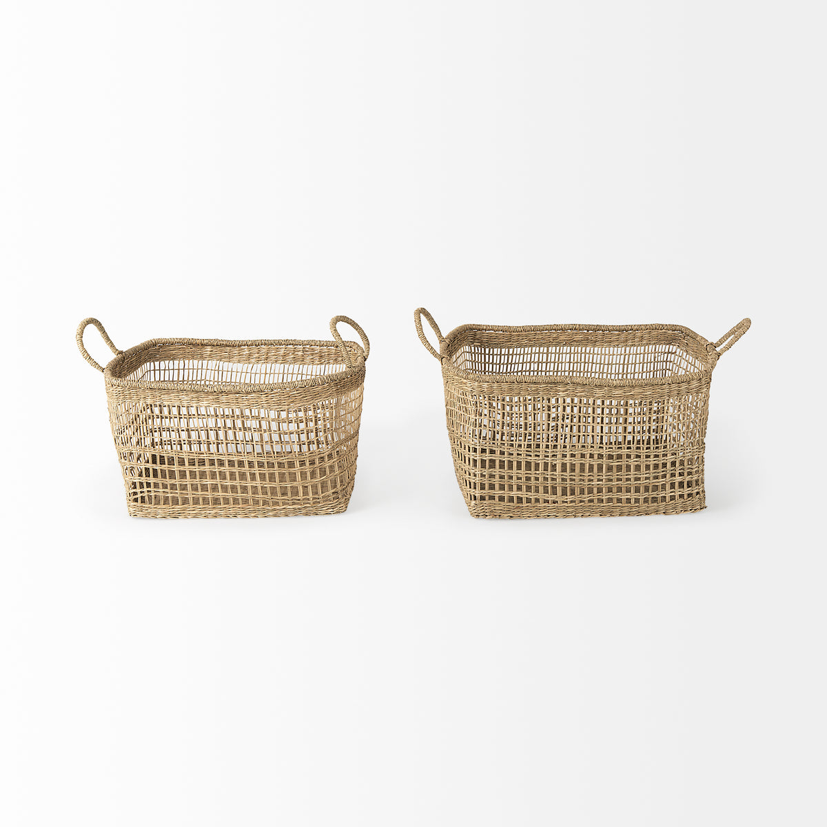 Bellisa Seagrass Baskets - Medium Brown Set of 2-Decorative Baskets-DECOROLALA